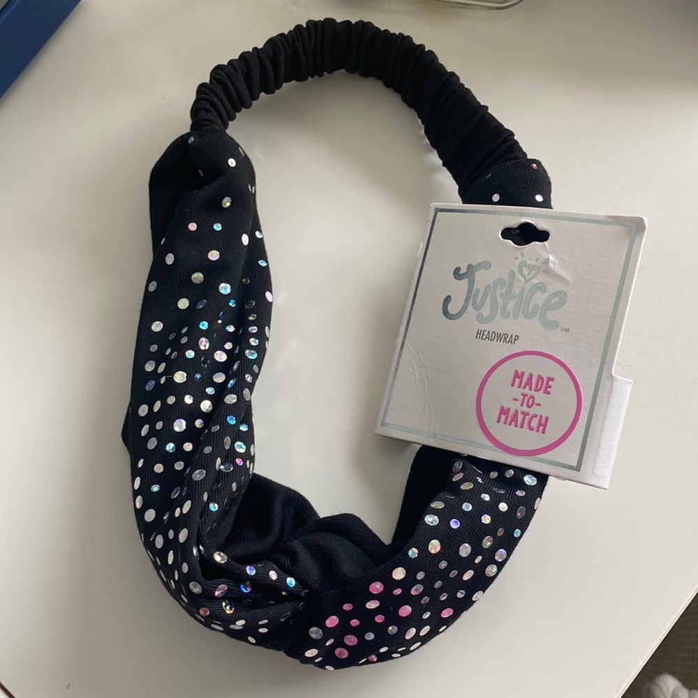 Justice Metallic Black Headwrap Headband One Size Girls